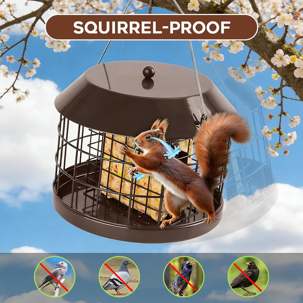 Squirrel Proof Suet Bird Feeders for Outdoors Hanging, Brown
