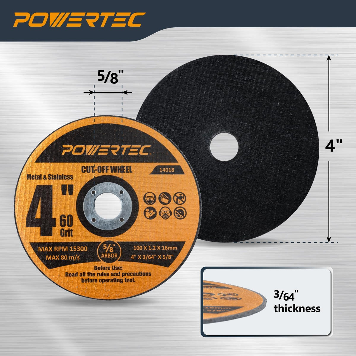 POWERTEC 4" Cut-Off Wheels, 25 PK, 5/8" Arbor (14018)