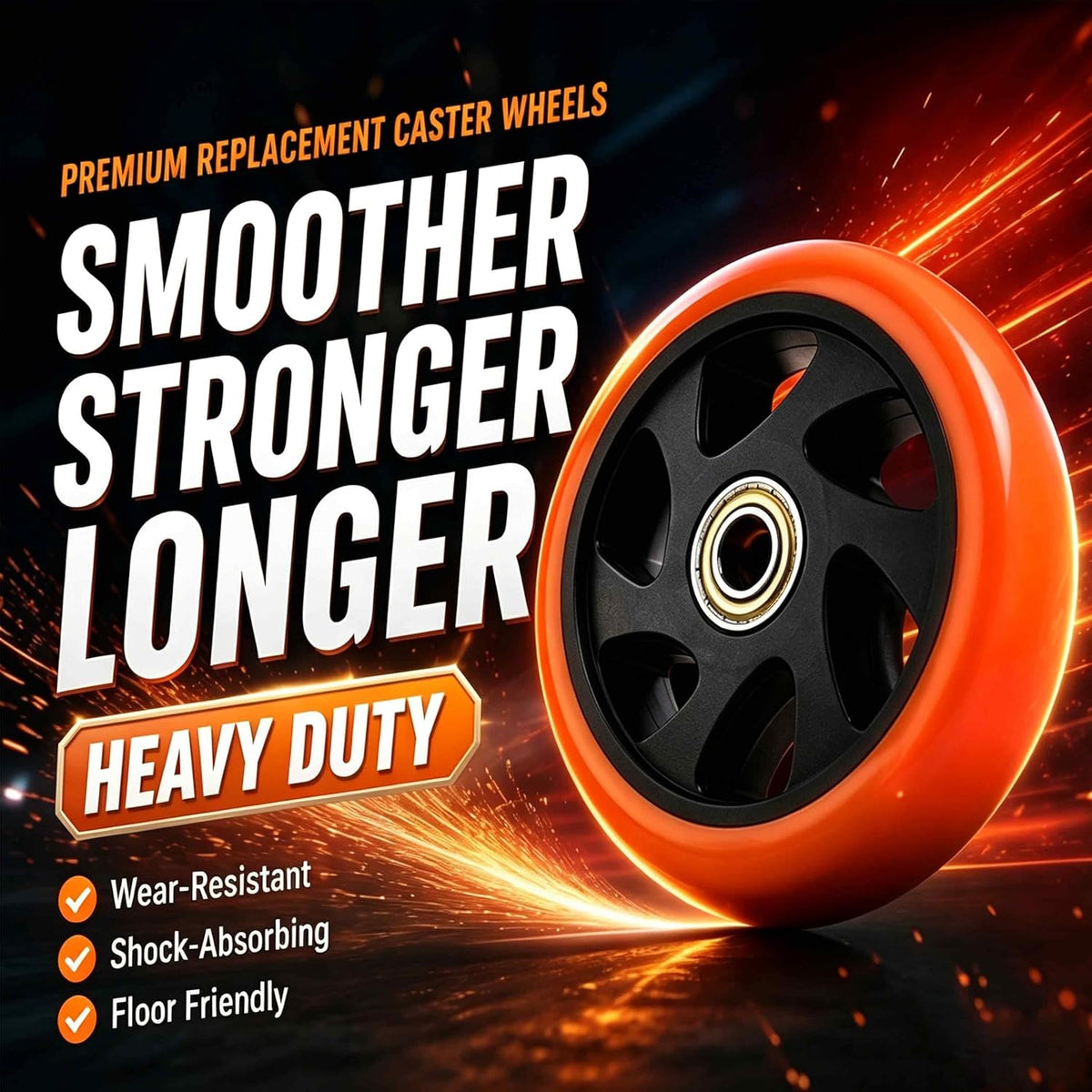 5" Caster Replacement Wheels Heavy Duty Polyurethane 4 Pack Orange