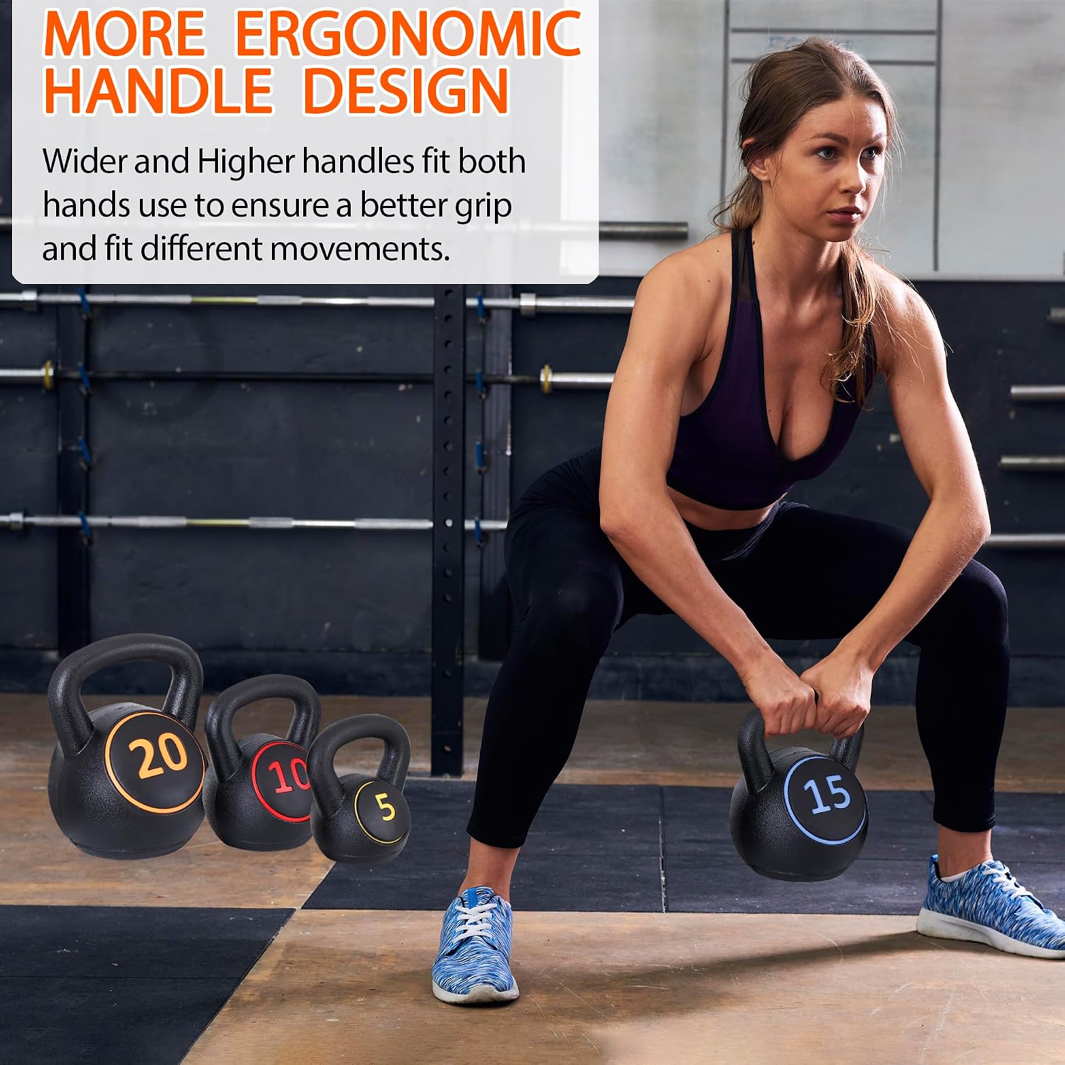 Kettlebell Sets 4 Piece Strength Training KettleBells Weight Set 5lb, 10lb, 15lb, 20lb HDPE Coated Concrete Kettle