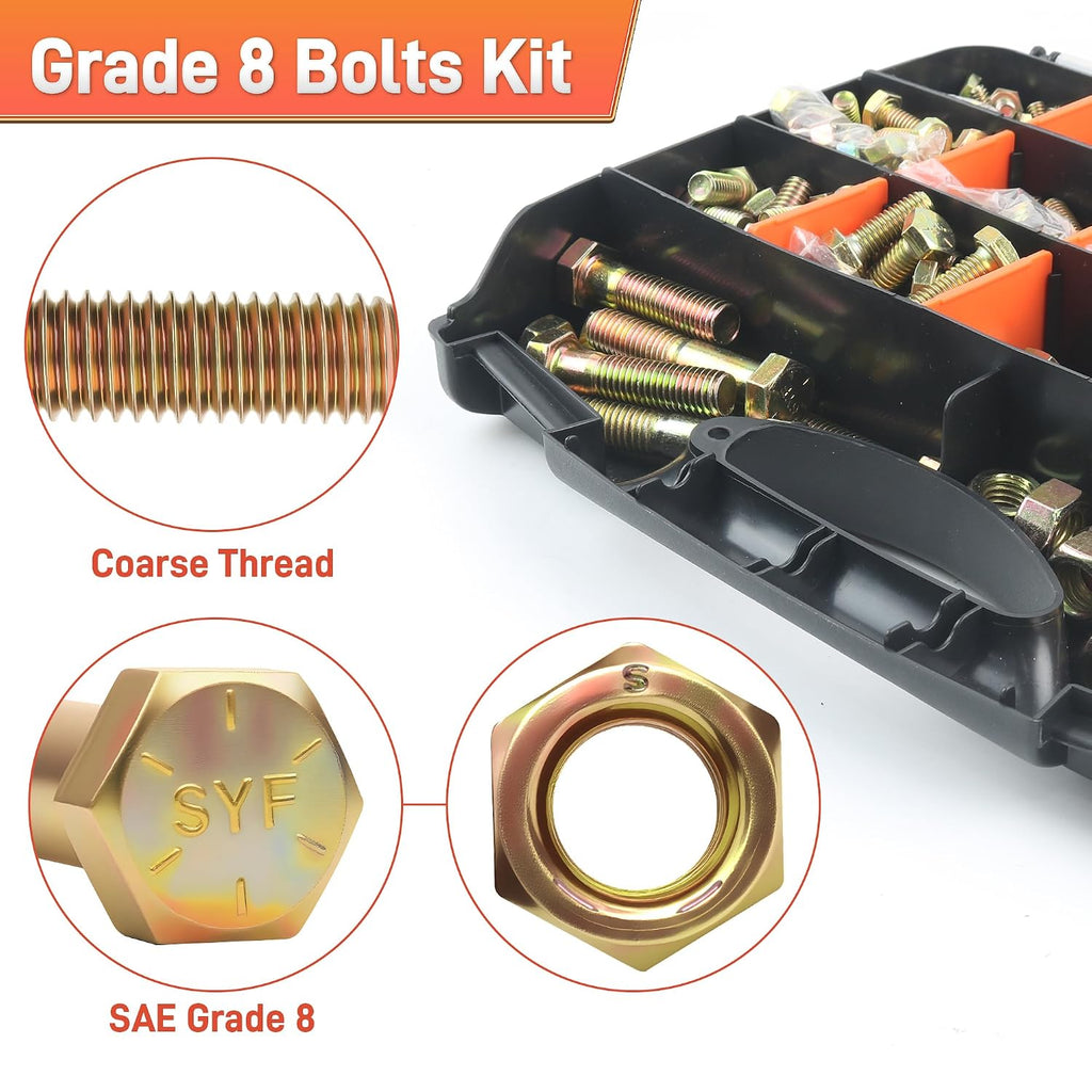 924Pcs Grade 8 Bolts and Nuts Assortment Kit, 1/4-20, 5/16-18, 3/8-16, 1/2-13 Heavy Duty Hex SAE Assorted Bolts Nuts