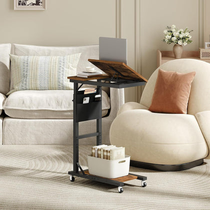 Overbed Table, Mobile Bedside Table for Room, Adjustable Height