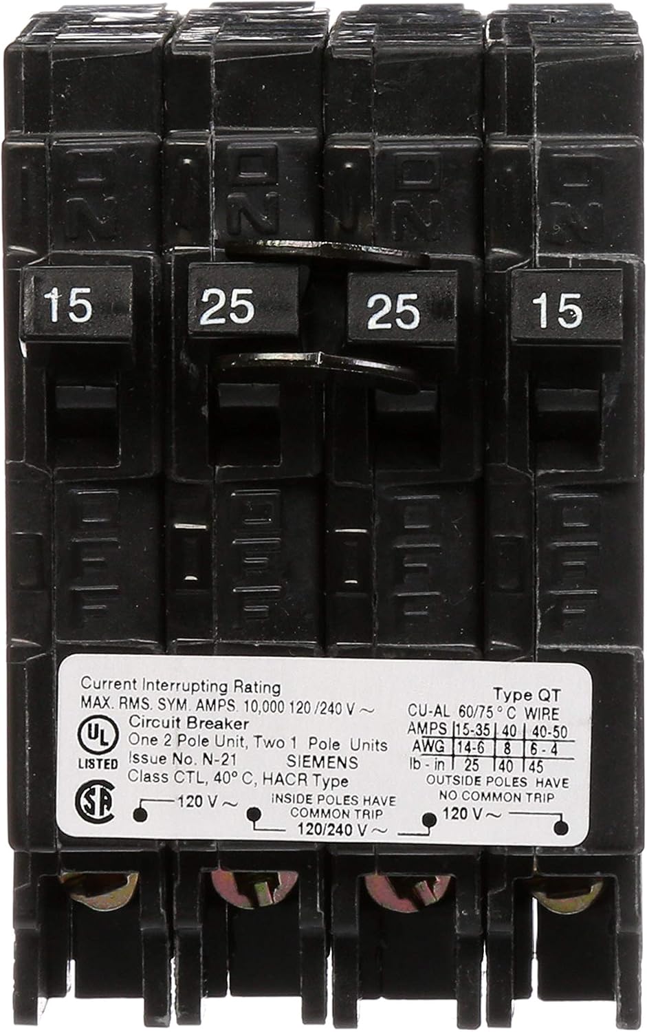 Siemens 25 Amp Double-Pole and (2) 15 Amp Single-Pole Type QT Triplex Circuit Breaker