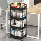 4-Tier Plastic Rolling Utility Cart with Handle, Black