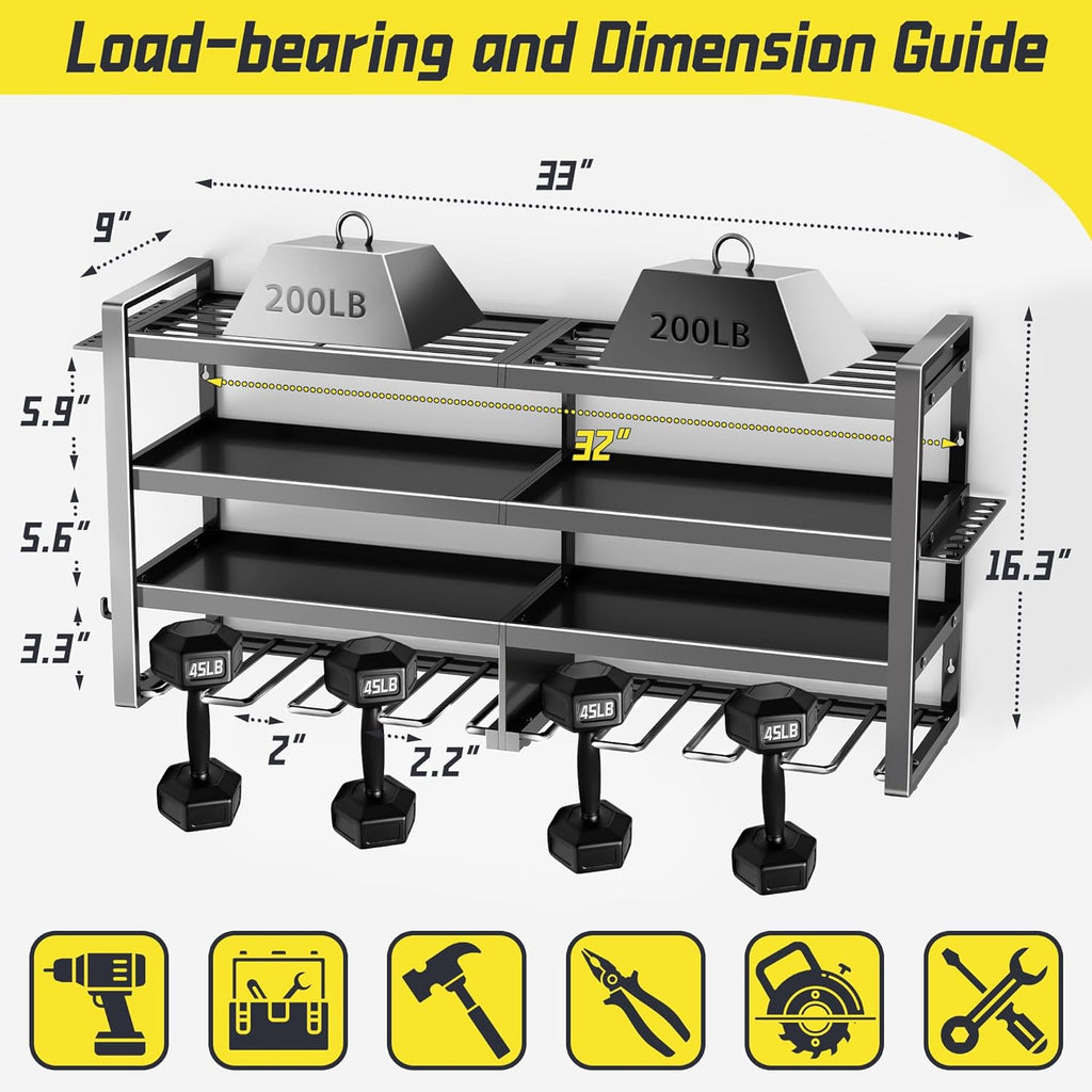 Power Tool Organizer Wall Mount,4 Layers Heavy Duty Storage Rack with 8 Drill Holder, Easy Installation, Tool