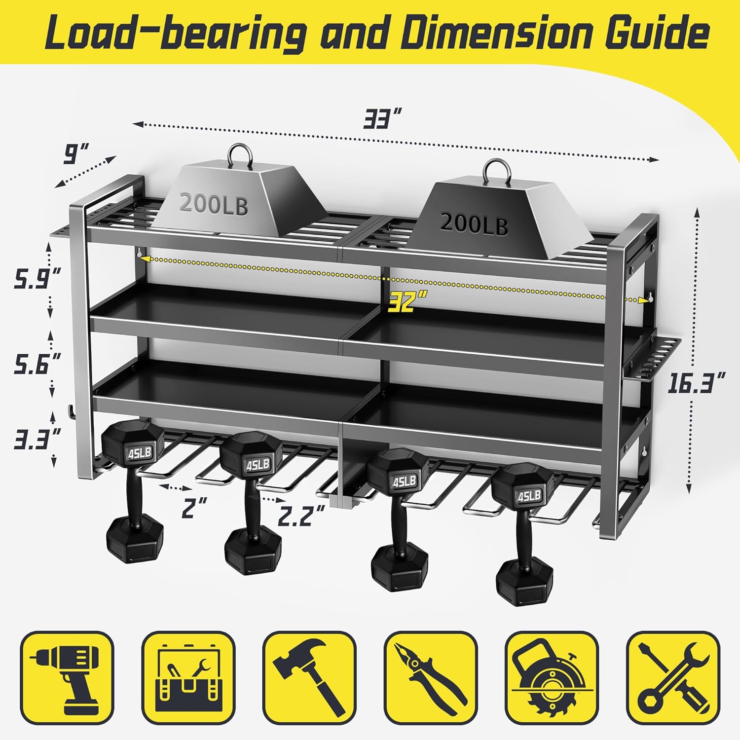 Power Tool Organizer Wall Mount,4 Layers Heavy Duty Storage Rack with 8 Drill Holder, Easy Installation, Tool