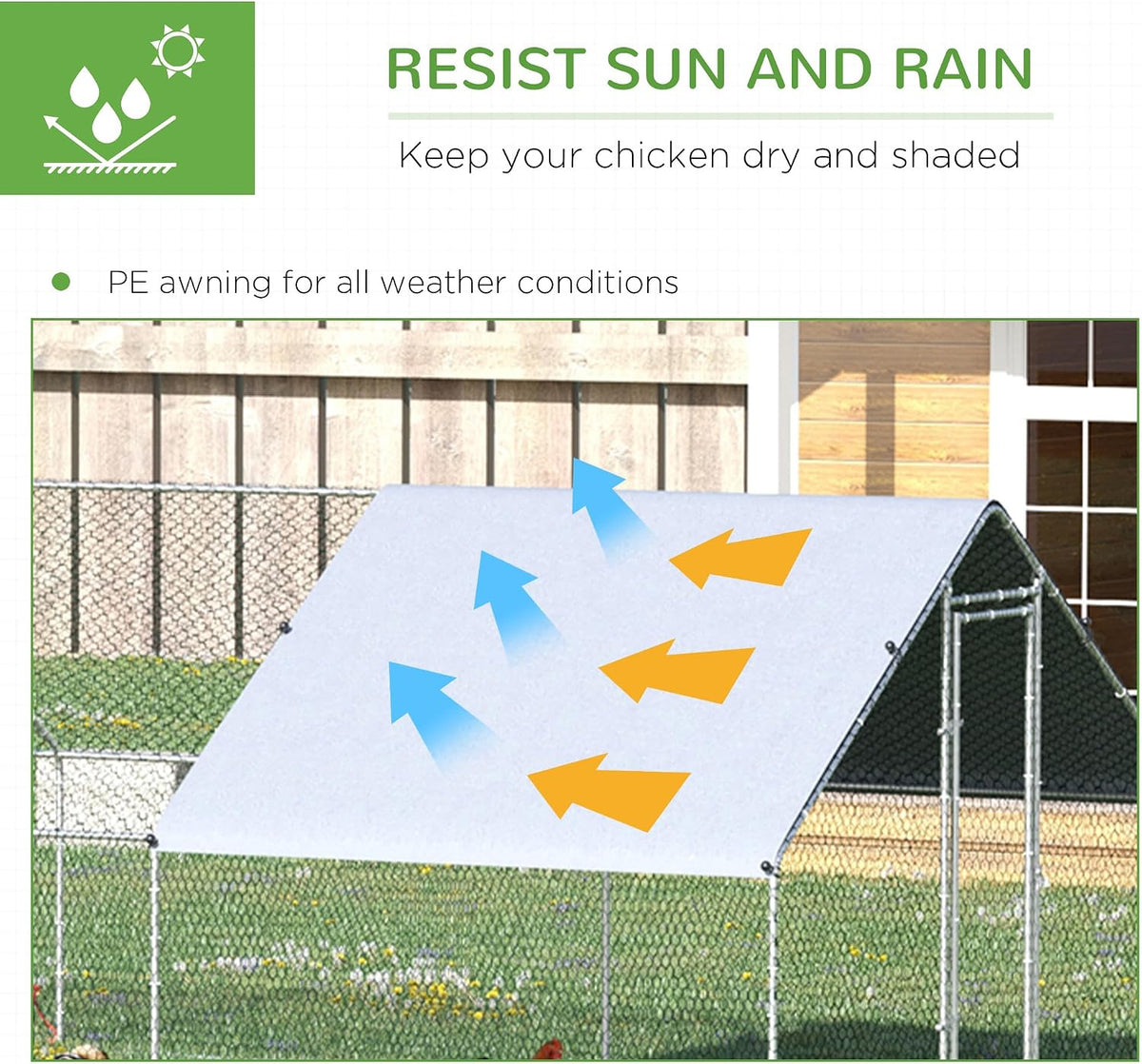 Large Chicken Coop Metal Chicken Run with Waterproof and Anti-UV Cover, Spire Shaped Walk in Fence Cage Hen House for