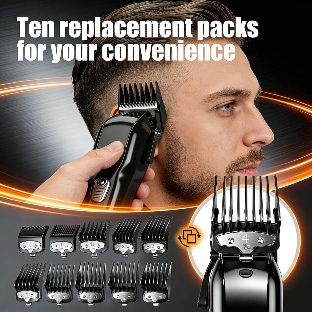 Clipper Guards Set Compatible with Most Wahl Clipper, Black, 10 pcs | Replacement Cutting Guides, 1/16" to 1", 10