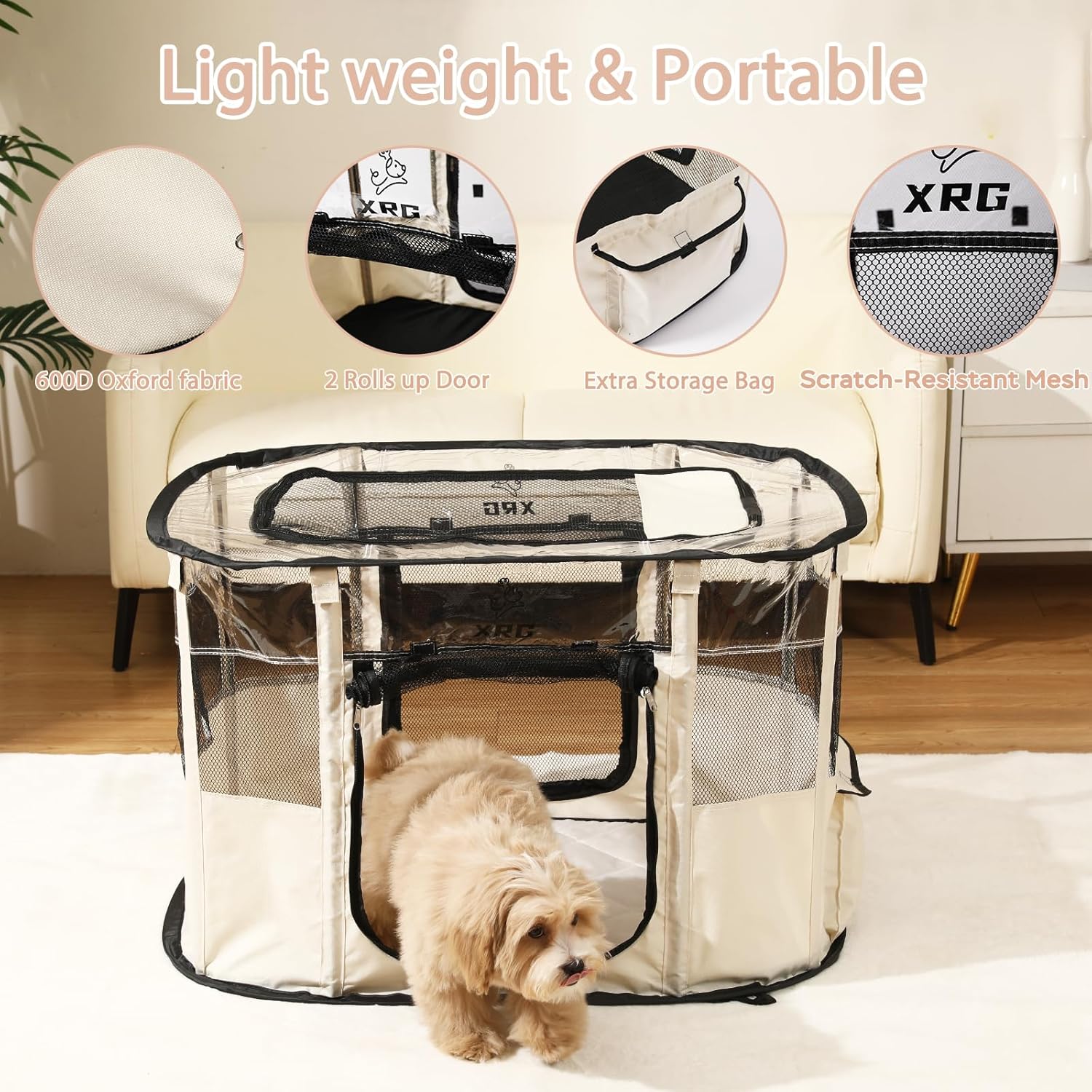 Dog Play Pen with Waterproof pad,Portable Dog Crates for Medium Dogs Kennel Tent,Dog Cages Indoor Breathable Mesh