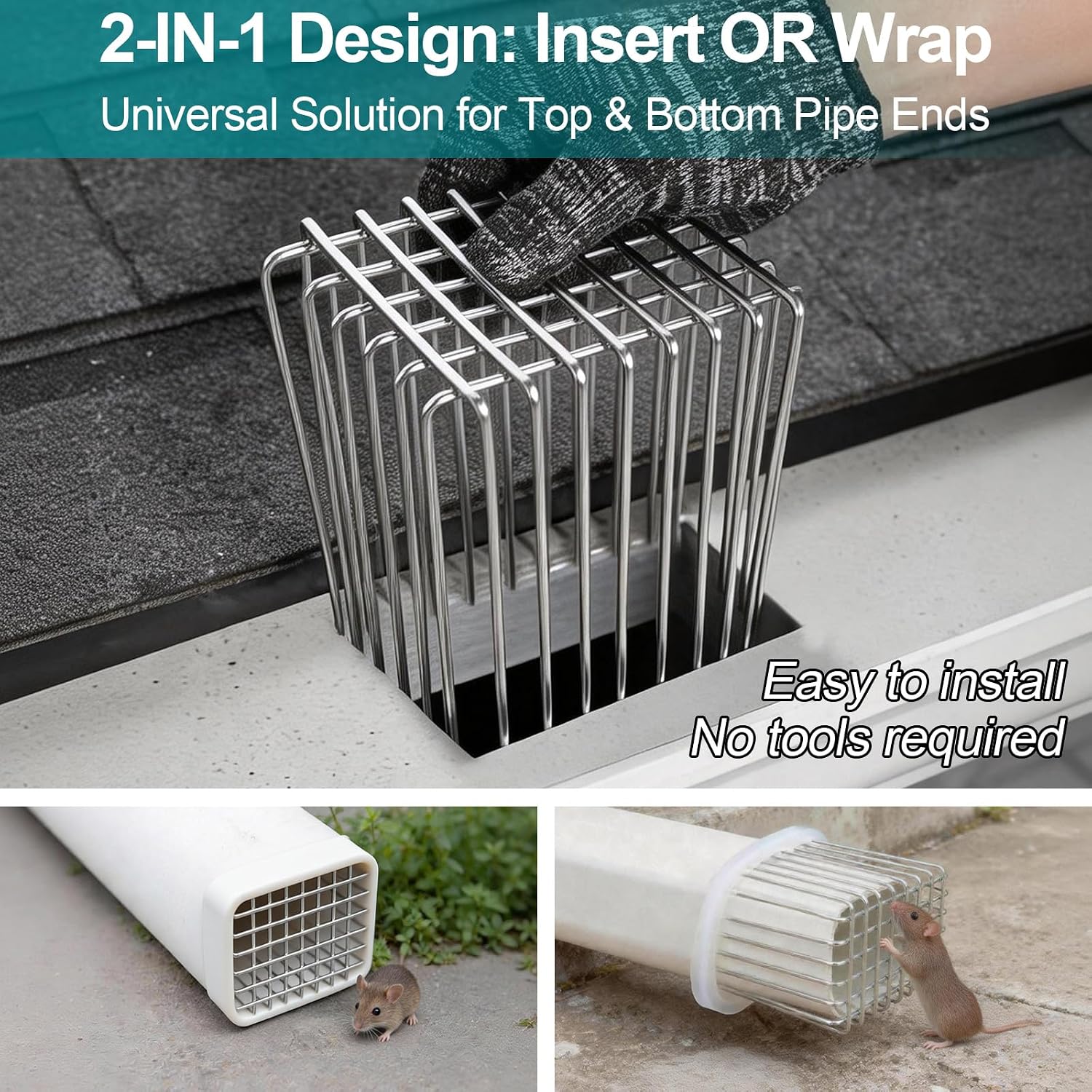 Gutter Guard 304 Stainless Steel Adjustable Downspout Filter - 4.7" L ×3.5" W ×4.7" H, Gutter Downspout Extensions