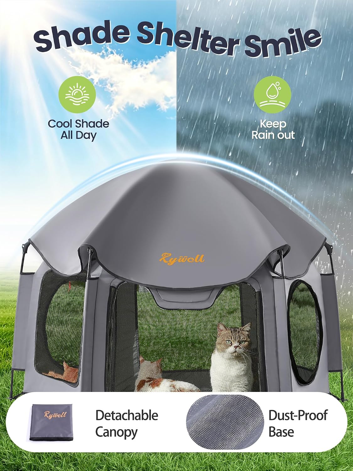 Catio Outdoor Cat Enclosure, Rywell 55” Extra Large Catio Pop Up Indoor Outdoor, Portable Cat Playpen Weatherproof