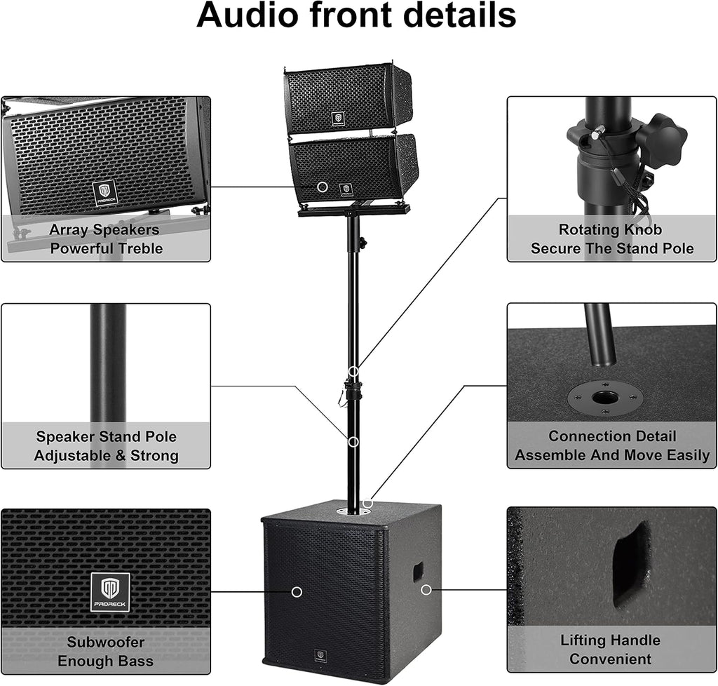 Club 6000 15-inch 6000W P.M.P.O Stereo PA Speaker System Combo Set 4 Line Array Speakers, 2 15-inch Subwoofers with