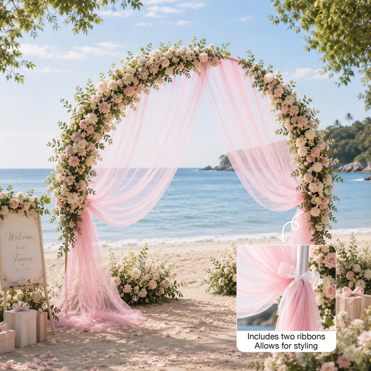 Wedding Arch Drape Sheer Tulle 1 Panel Pink Backdrop for Ceremony Birthday