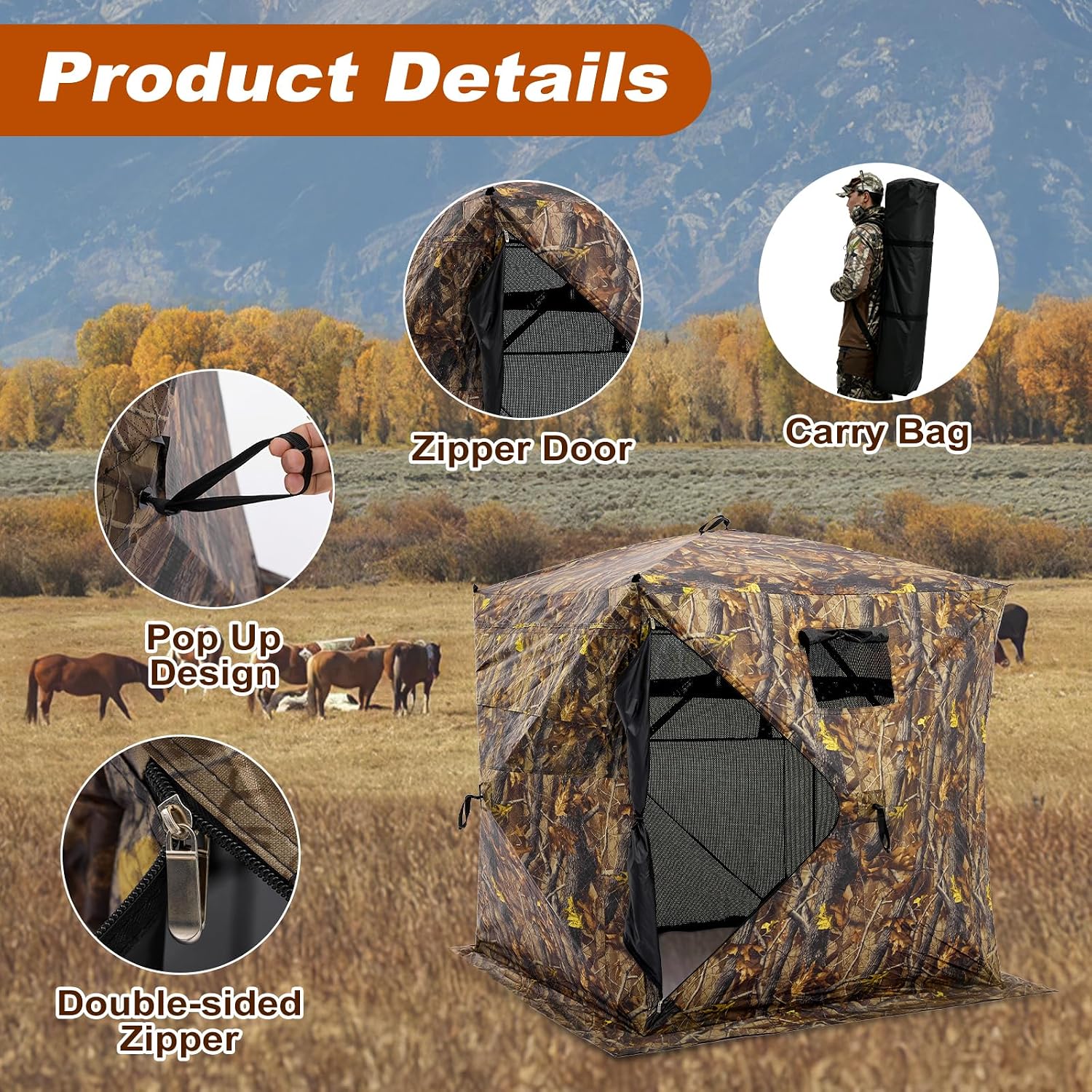 270°See Through Hunting Blind, 2-3 Person Pop Up Camouflage Tent with Carrying Bag, Portable Hunting Tent with