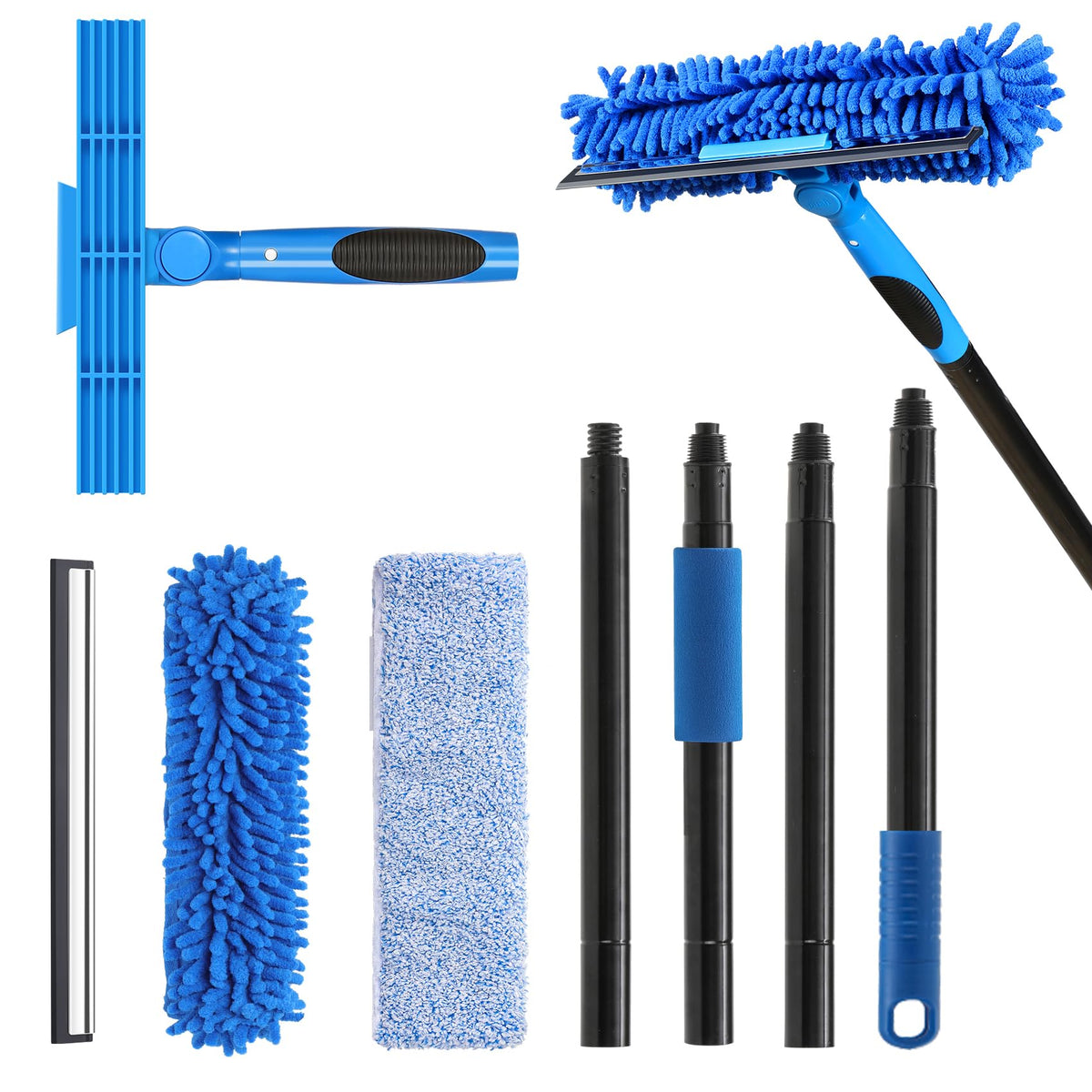 Professional 69'' Window Squeegee Cleaner Tool with Extension Pole, 2-in-1 Squeegee for Window Cleaning Kit with