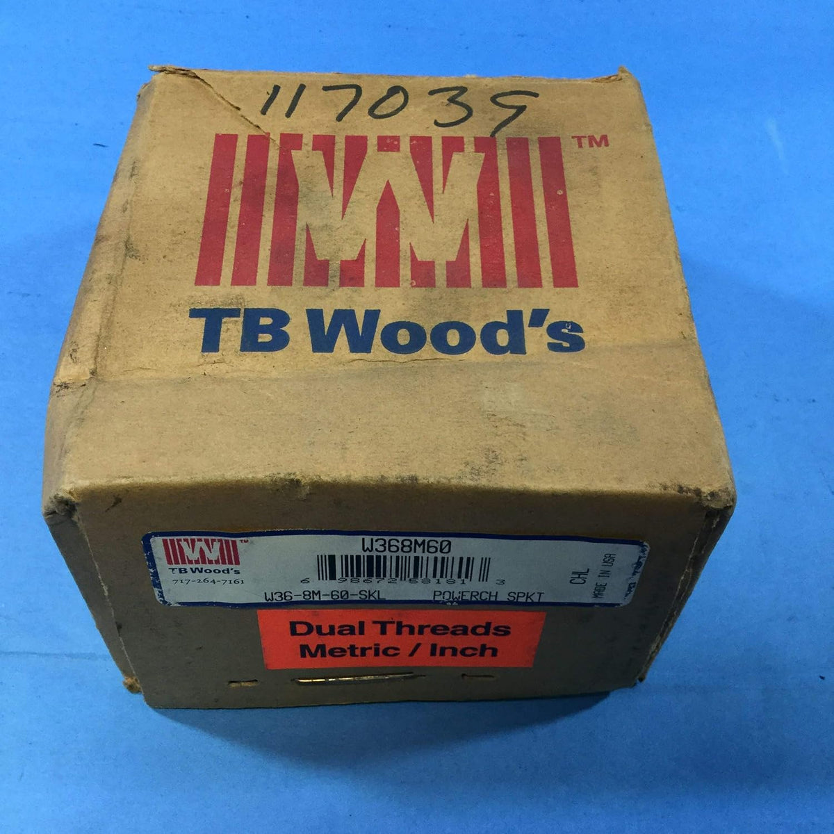 TB Woods W368M60 QT Power Chain Sprocket, SKL Bushing, 36 Teeth, 8 mm Tooth Pitch, 8M Section, 60 mm Belt Width, 3.555" OD
