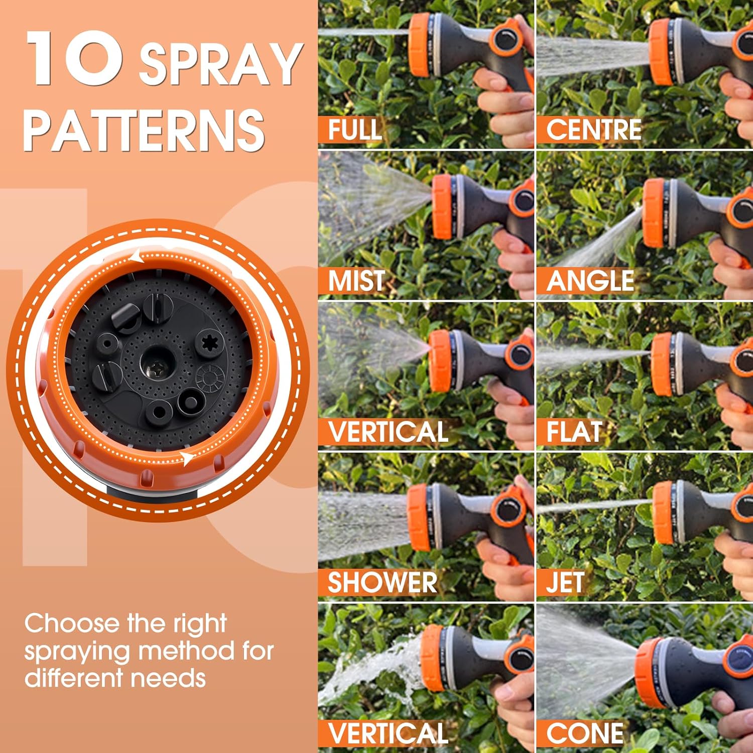 Garden Hose Nozzle,Hose Spray Nozzle with Adjustable 10 Watering Patterns,Slip Resistant High Pressure Water Hose