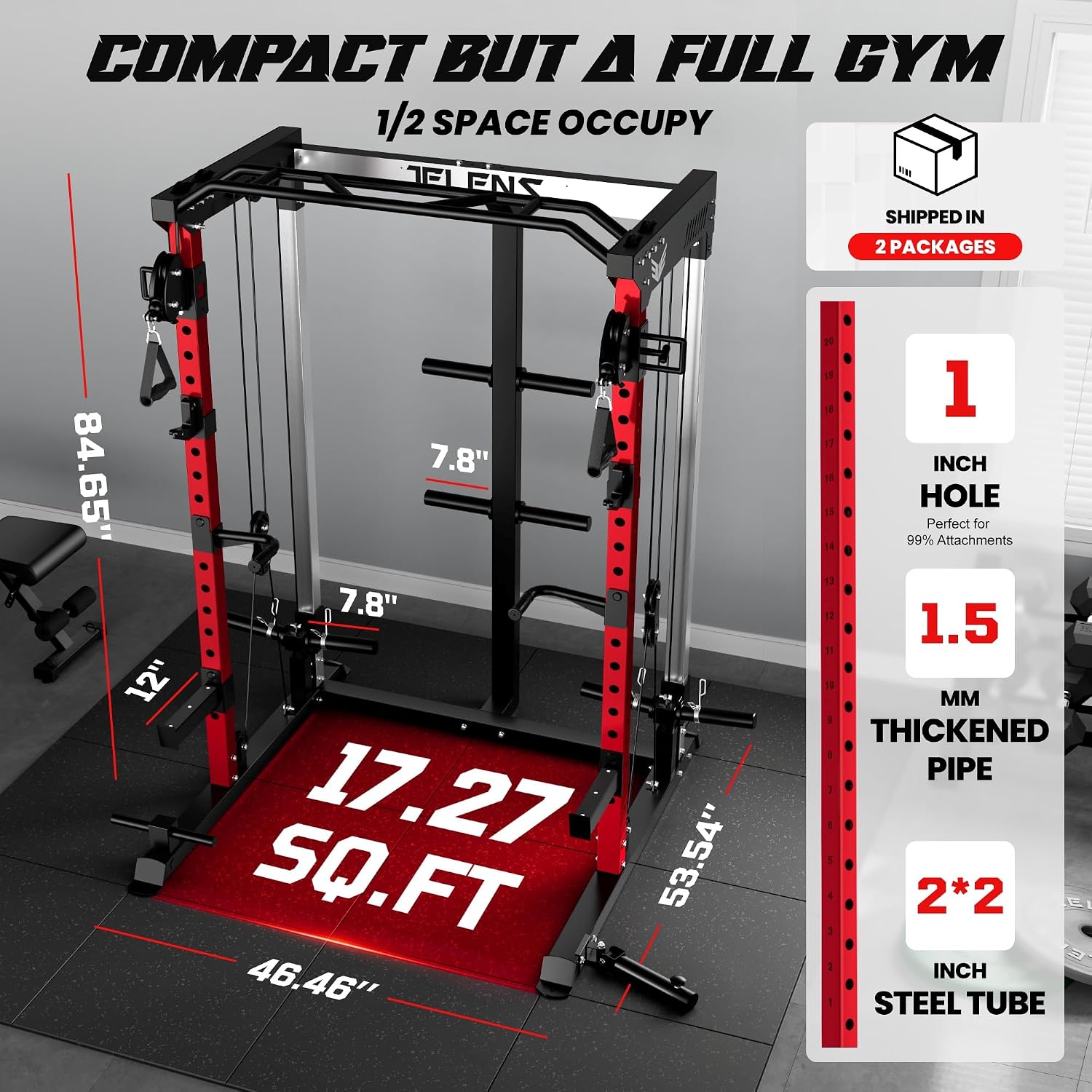 C21 Power Cage, 2000LBS Multi-Function Power Rack with Independent Dual Pulley System, All-in-One Squat Rack for