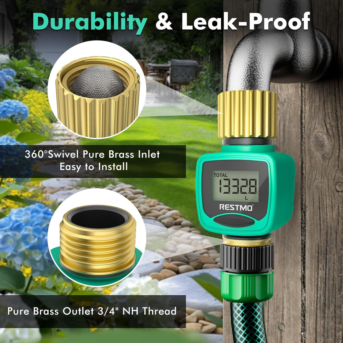 RESTMO Heavy Duty Water Flow Meter with Brass Inlet & Outlet