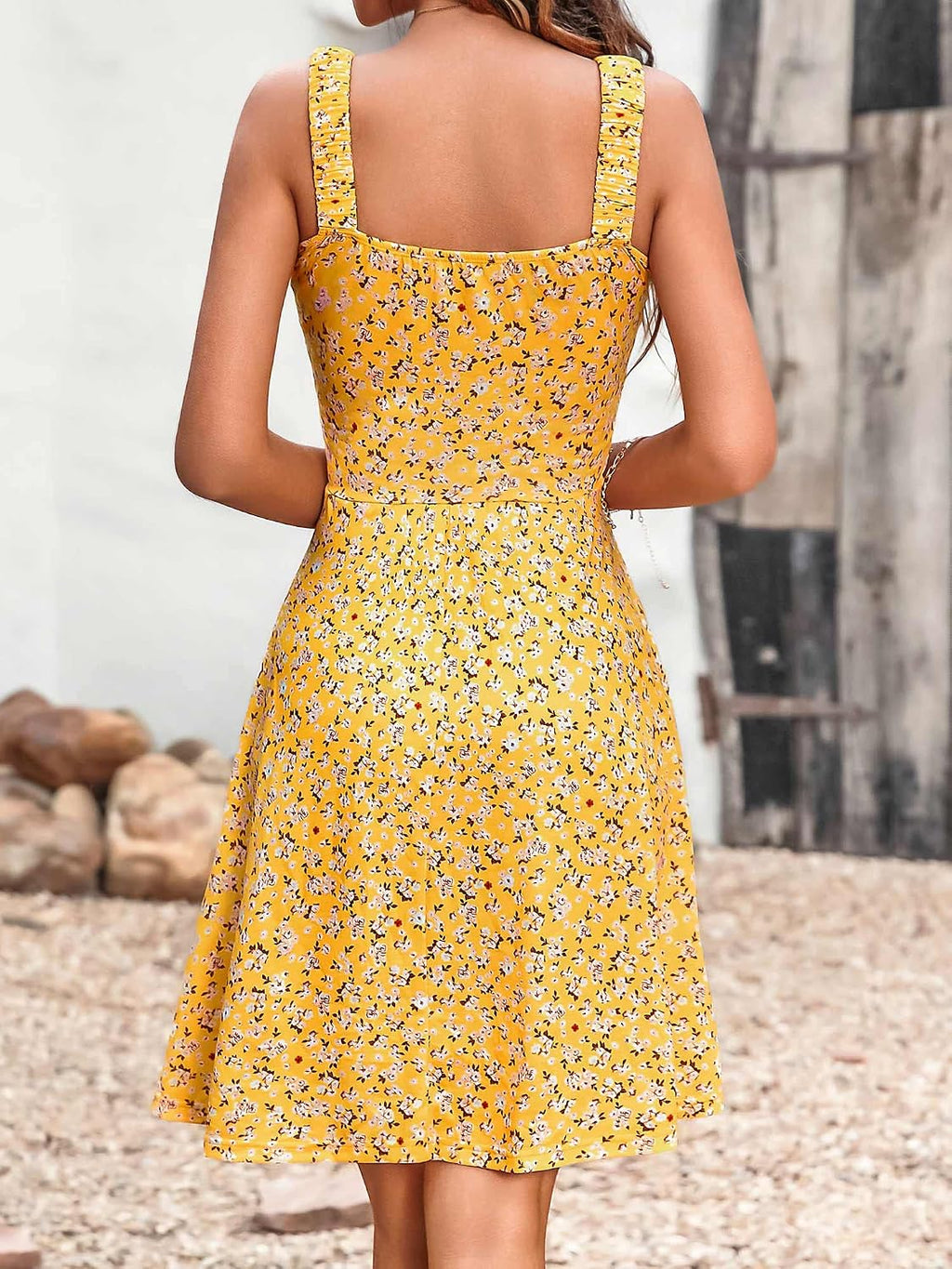 Women's Summer Casual Square Neck Dress with Pocket Cute Short Dress