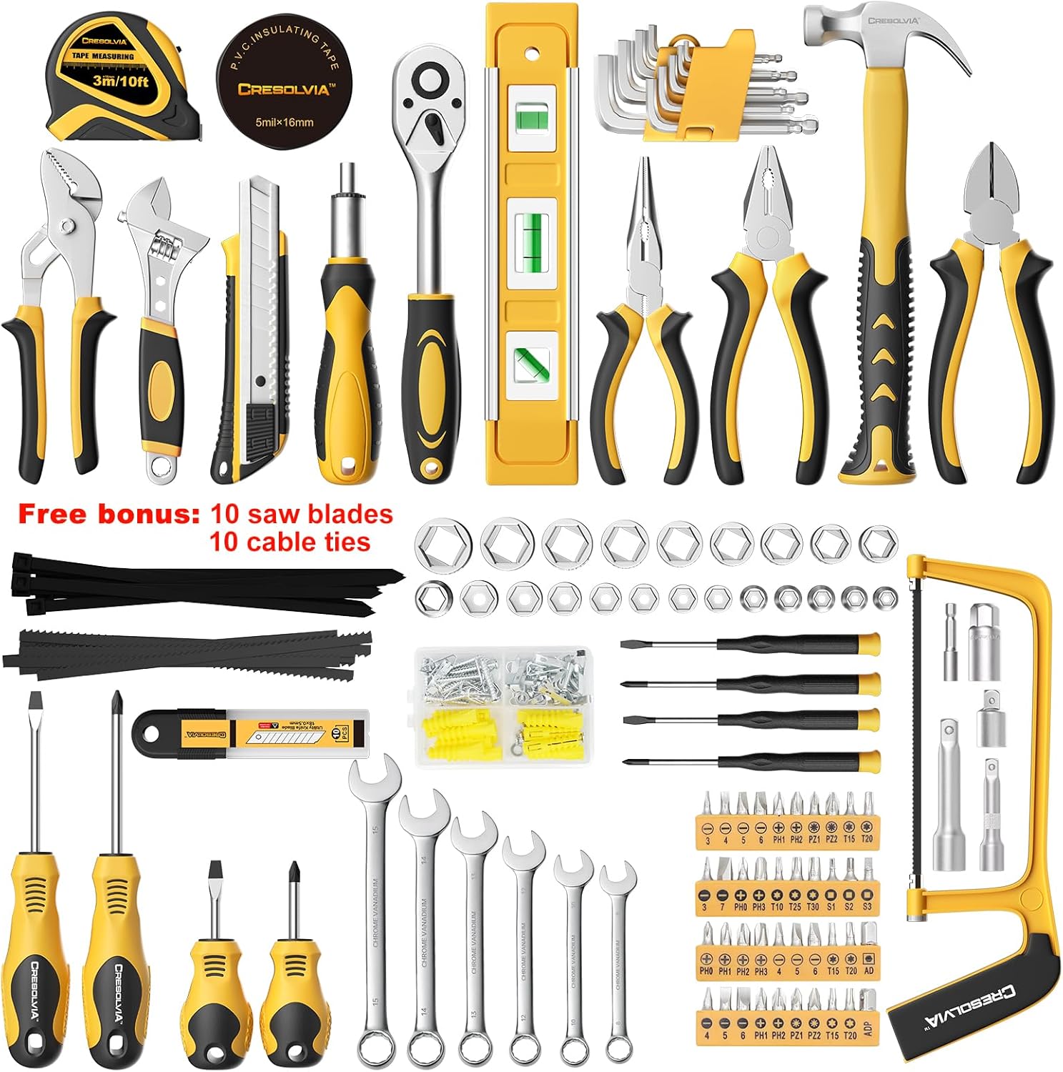 199 Piece Tool Kit for Home,General Household/Auto Repair Tool Set,Basic Hand Tool Kit with Socket Wrench,Tool Box