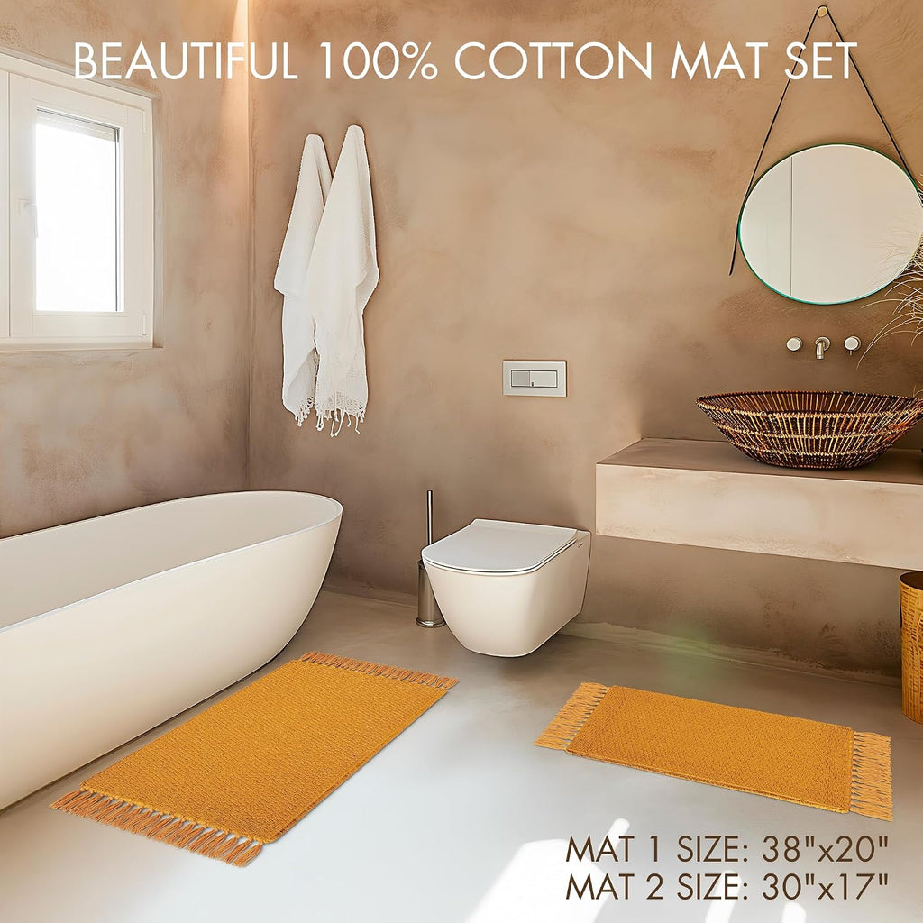 Set of 2 Soft Boho Bathroom Rugs - Beautiful Boho Cotton Rugs that Fit Perfectly Into Your Bath or Kitchen
