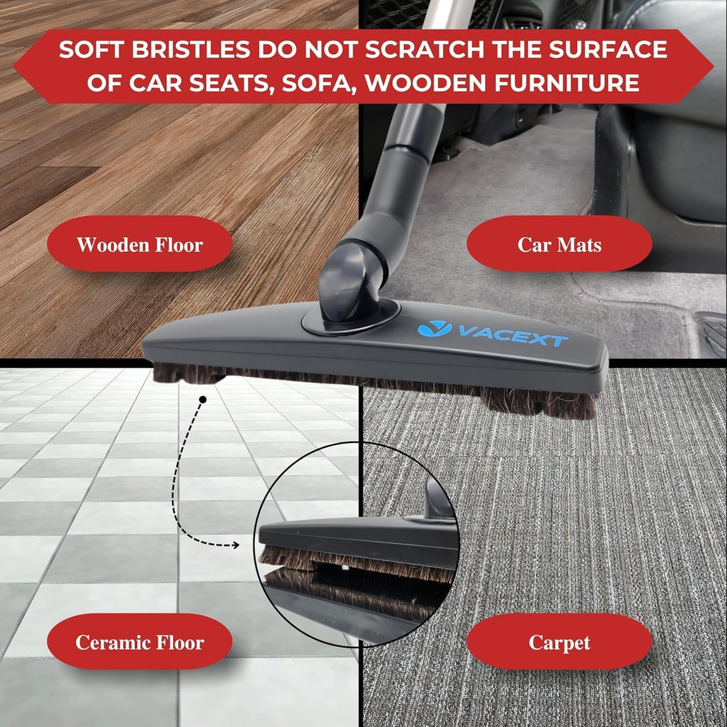 Horsehair Hardfloor Attachment for Wood and Tile Floors plus Vacuum Hose Adapter Compatible with Most Vacuum Cleaners