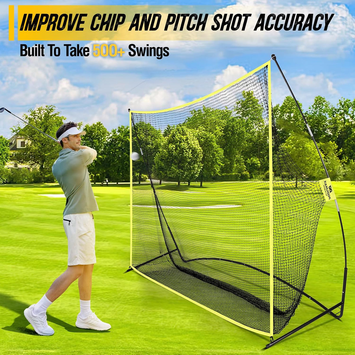 Golf Net, 10x7ft Golf Practice Net with Noise Reduce Silk Target Driving Real Balls, Hitting Nets for Backyard
