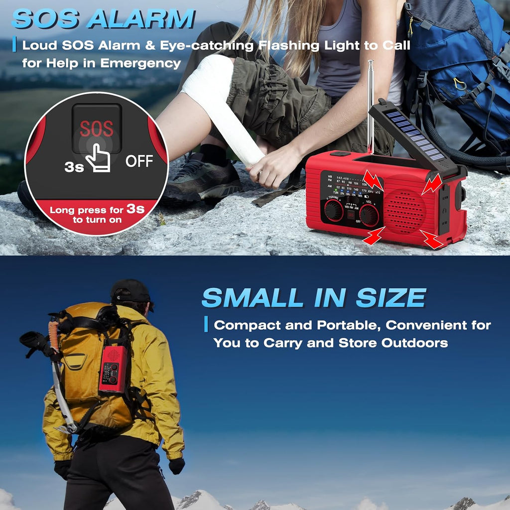 Emergency Weather Radio, 4000mAh NOAA Weather Radio Solar Charging | Hand Crank Radio & USB Charged, Radios Portable