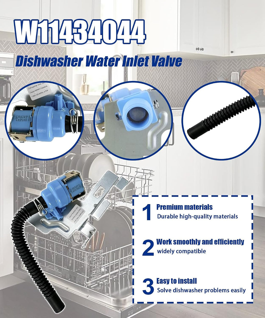 W11434044 Dishwasher Water Inlet Valve Replacement Kit Fits For Whirlpool, Kenmore, Maytag, Jenn-Air, KitchenAid Dishwasher Water Inlet Valve, Replace Part Mumbers W11187724, W11025972 and W11025970