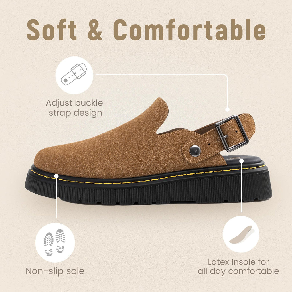 Women's Slip On Suede Clogs with Back Strap Chestnut 5.5