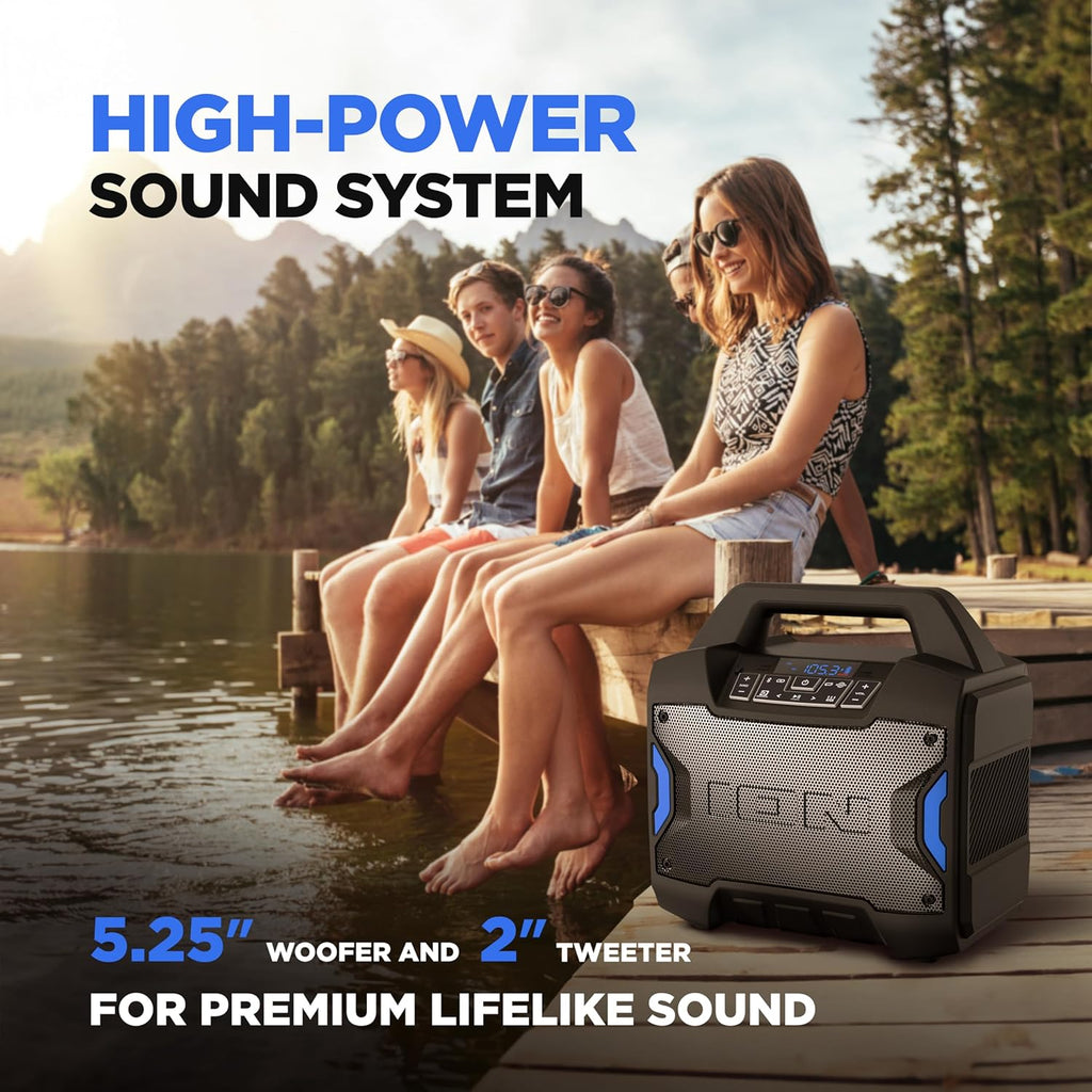 Tailgater Boom - Outdoor Portable Bluetooth Speaker with Mic in, FM Radio, USB Port, Battery, IPX5 Water-Resistant