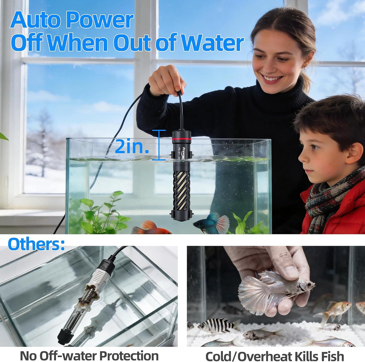 Thermostatic Betta Aquarium Heater: 25W for 1-5 Gal - Preset 78°F