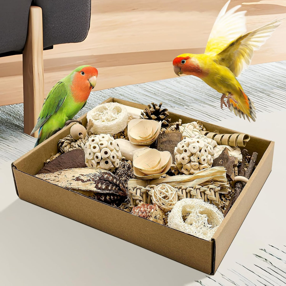 Natural Bird Toy Foraging Parrot Shredding Toys Box Conure Chewing Toys for Cockatiel Lovebird Parakeet Budgie