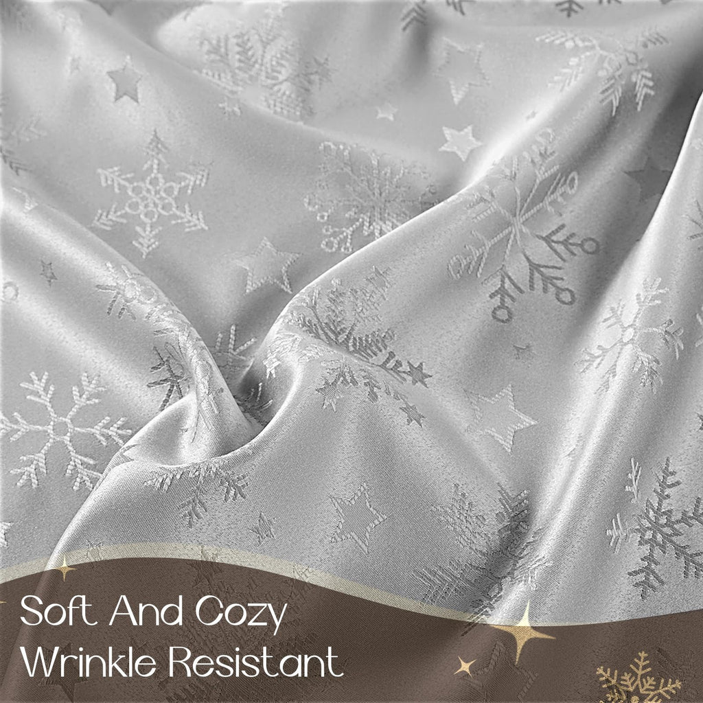 Silver Christmas Jacquard Rectangle Tablecloth with Snowflake