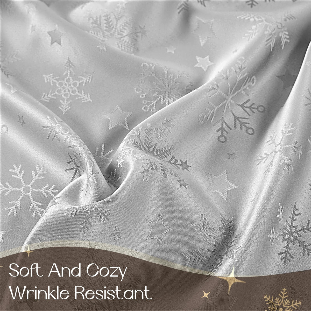Silver Christmas Jacquard Rectangle Tablecloth with Snowflake