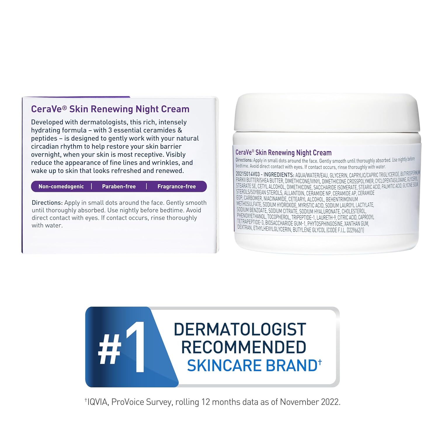 Skin Renewing Night Cream, Peptide Complex, Hyaluronic Acid & Ceramide Moisturizer for Face, 1.7 Ounce