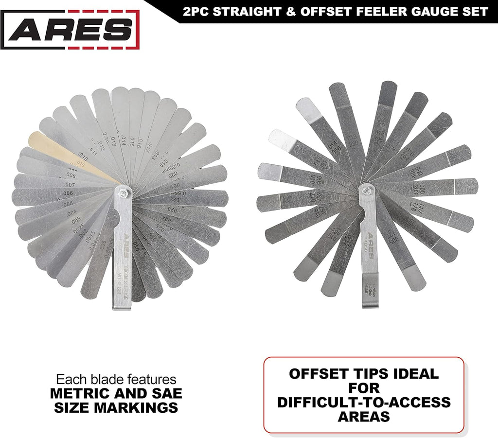 ARES 11043 2-Pc Feeler Gauge Set - Straight & Offset, SAE & Metric