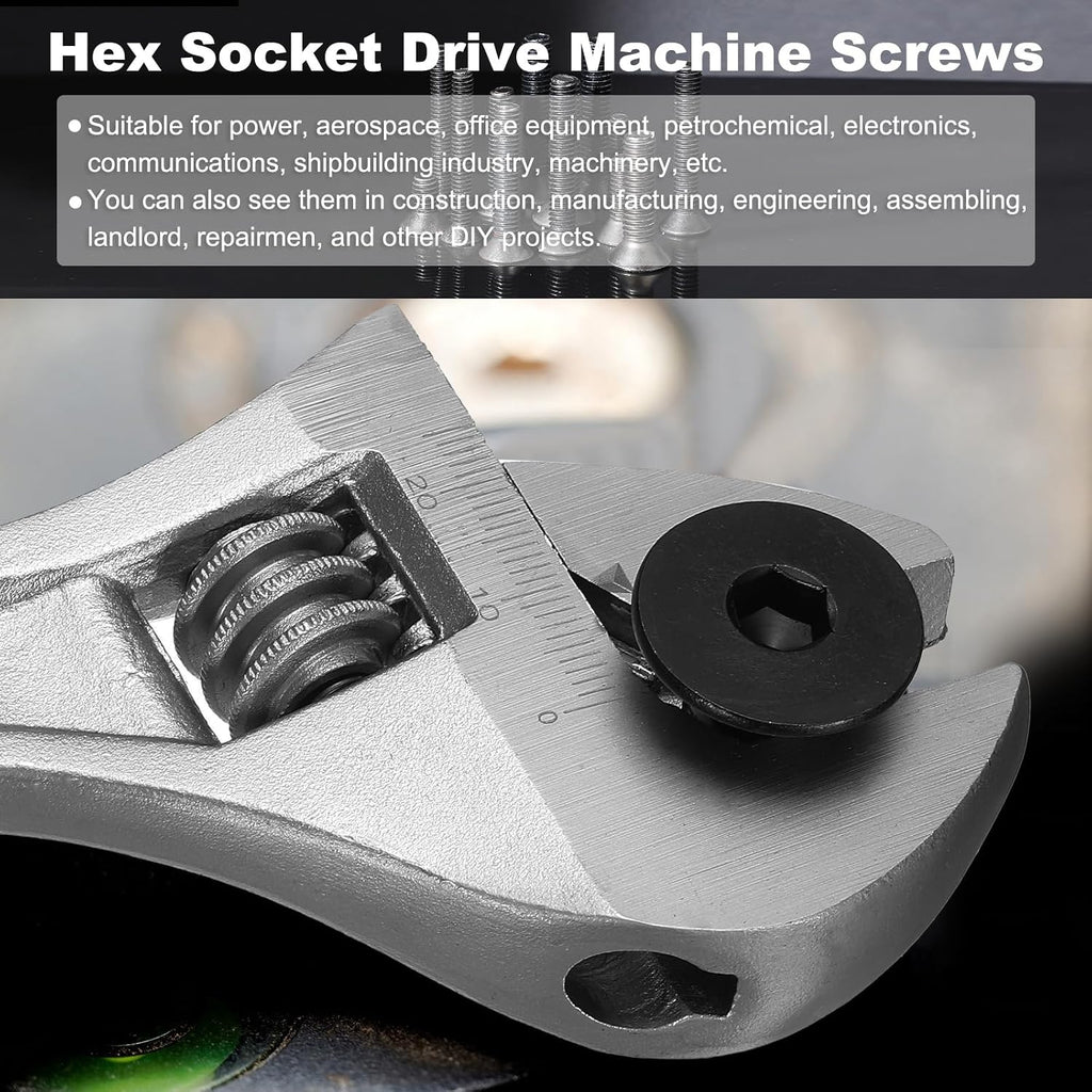 PATIKIL #10-32 x 1/4 Inch Flat Head Socket Cap Screws, 10 Pcs Flat Countersunk Bolts Hex Socket Drive Machine Screws Full Thread Coarse Thread UNC with Hex Spanner Black Oxide Grade 10.9