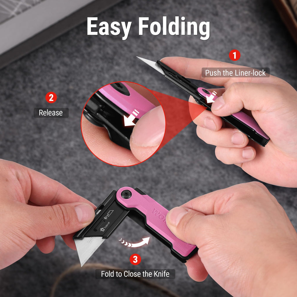 Folding Utility Knife, G10 Handle, Pink