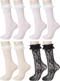 4 Pairs Little Girl Knee High Socks Kids Lace Long Socks with Ruffle Stocking for The First Communion 5-12 Years Old