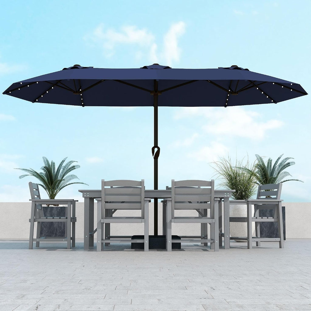 15ft Large Outdoor Patio Umbrella with Base Included, Navy Blue