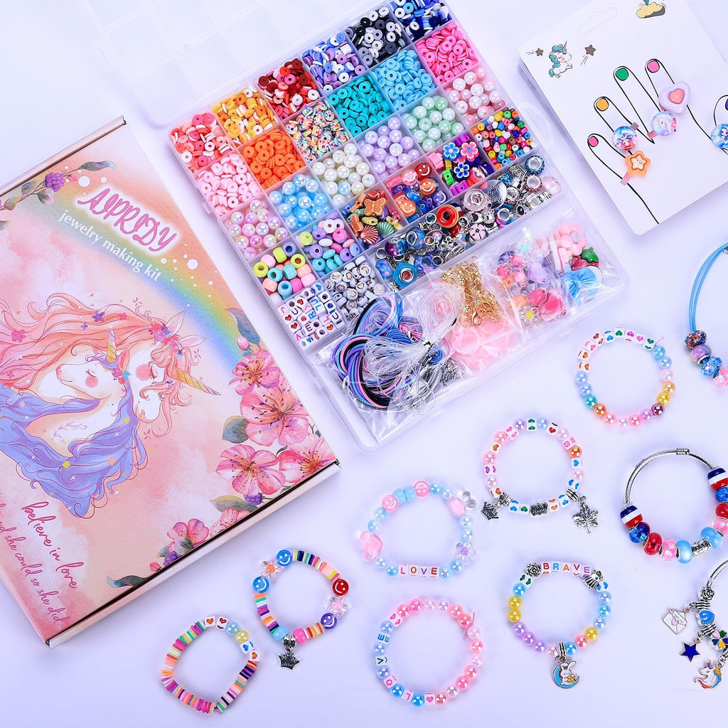 3200 Pieces Girls Toys Bracelet Making Kit, Unicorn/Mermaid Clay Beads Jewelry Activity Kit, DIY Crafts Birthday