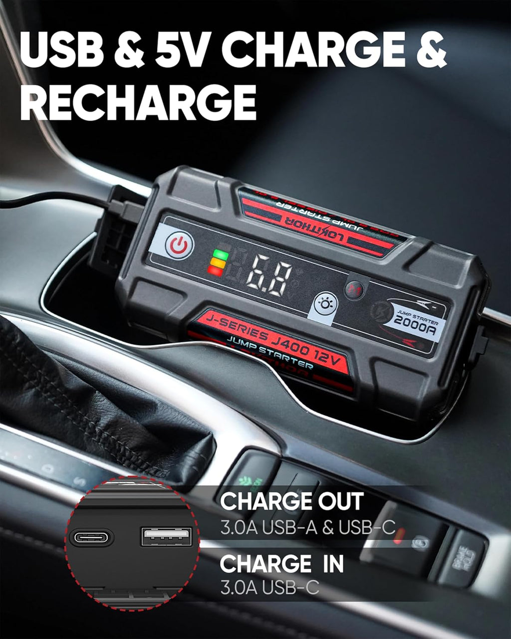 J400 Portable Jump Starter for Upto 8.0L Gas & 6.0L Diesel Engines