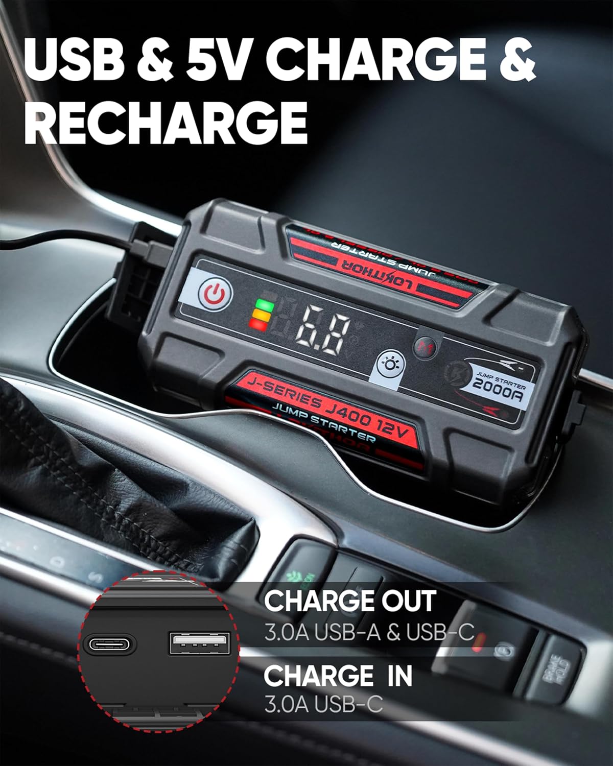 J400 Portable Jump Starter for Upto 8.0L Gas & 6.0L Diesel Engines
