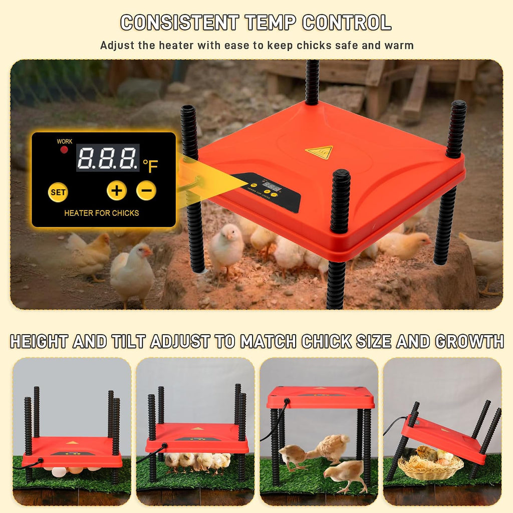 Chick Starter Kit 6-in-1 Chicken Brooder Box with 12"*12" Heating Plate
