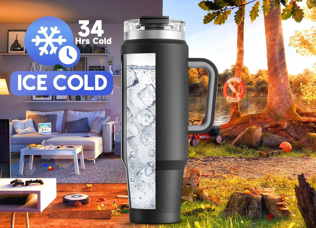 40 oz Tumbler with Handle and Straw, Insulated Tumbler with Lid and Straw, Stainless Steel Travel Mug, Keeps Cold for