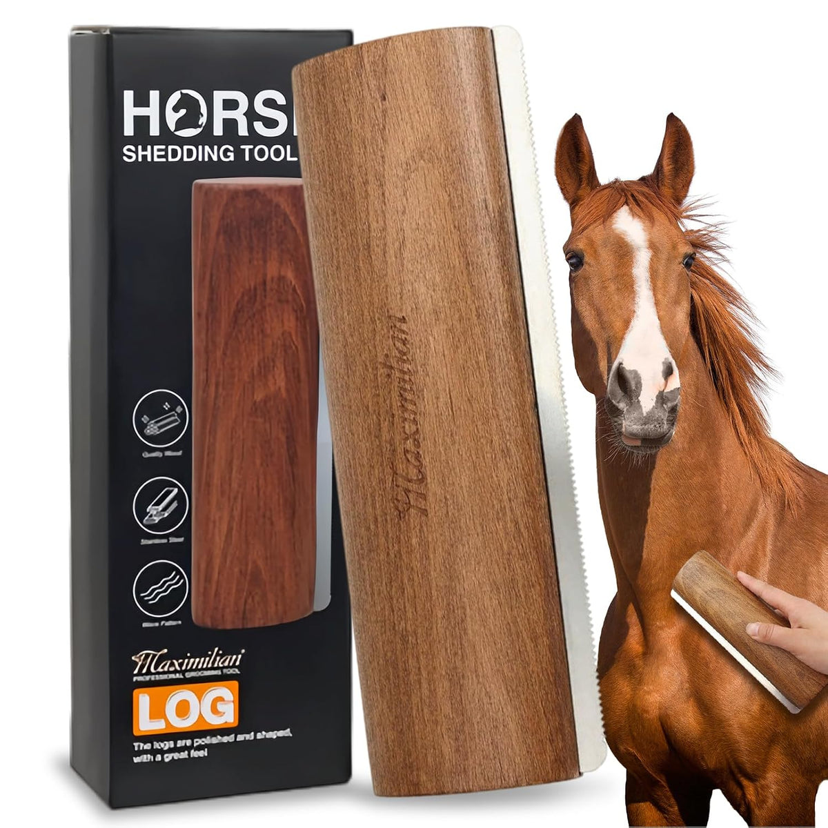 Professional Large Wooden Horse Deshedding Brush 7.87in/20cm