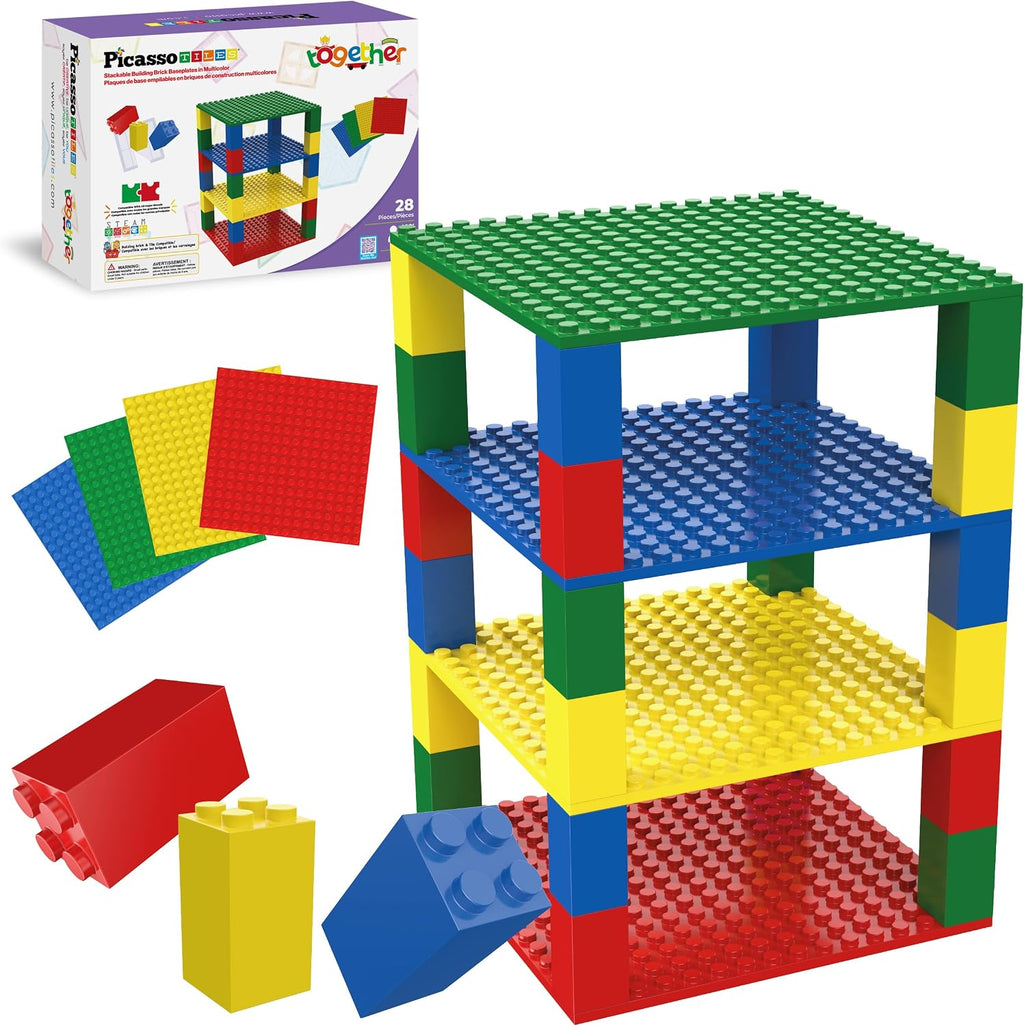 Building Blocks Classic Brick 28PC Stackable Platform Foundation Base Plate Multi Color Set for Build Block Bricks