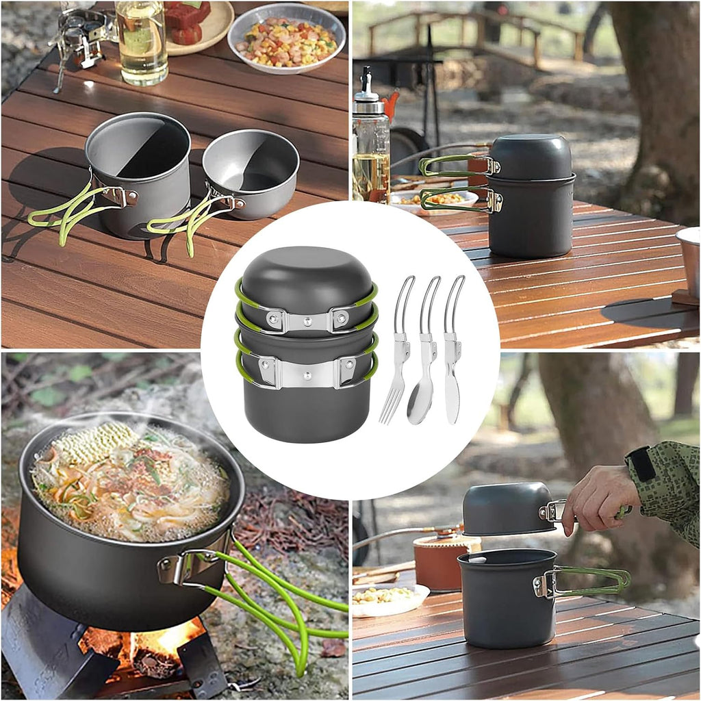 Camping Cookware Mess Kit Backpacking Pot Gear Camping Cooking Pots and Pans Set Camp Kitchen Equipment Accessories